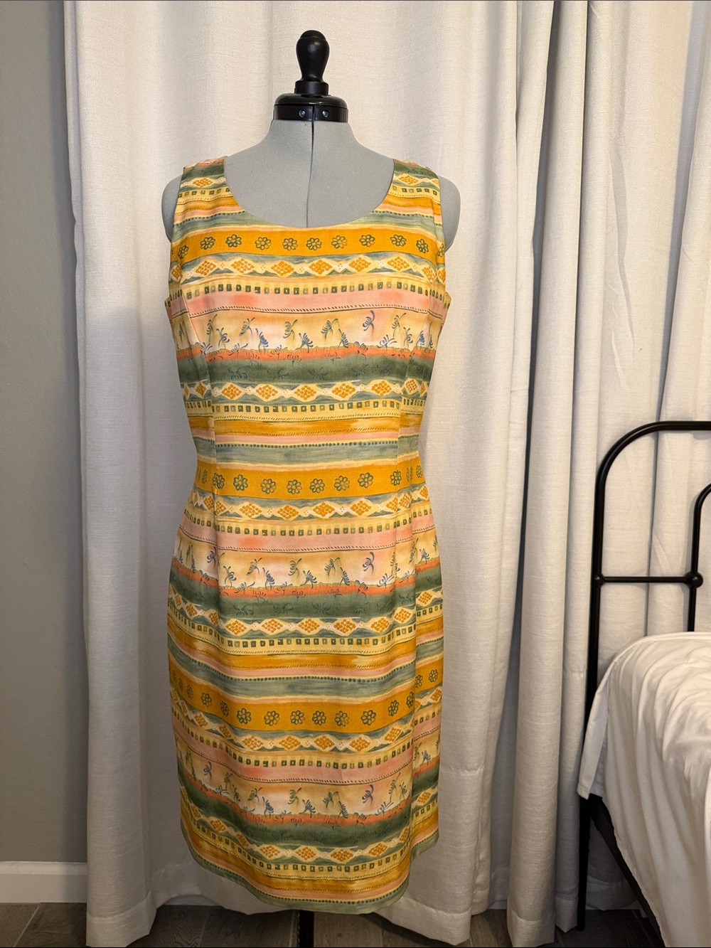Beach Pattern Sleeveless Midi Dress 100% Silk